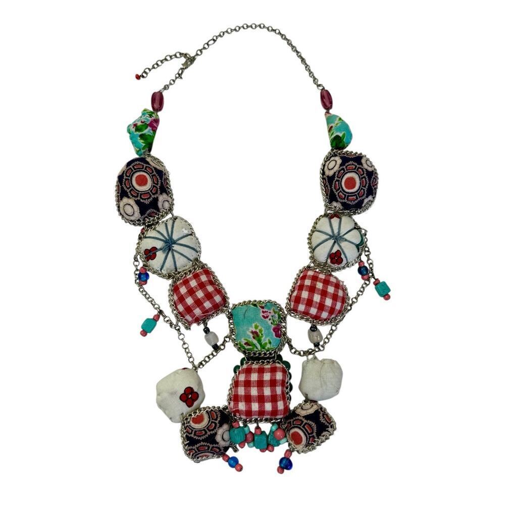 VINTAGE Handmade Italian Beaded Cloth Pillow Embellished Necklace STUNNING - Picture 6 of 9